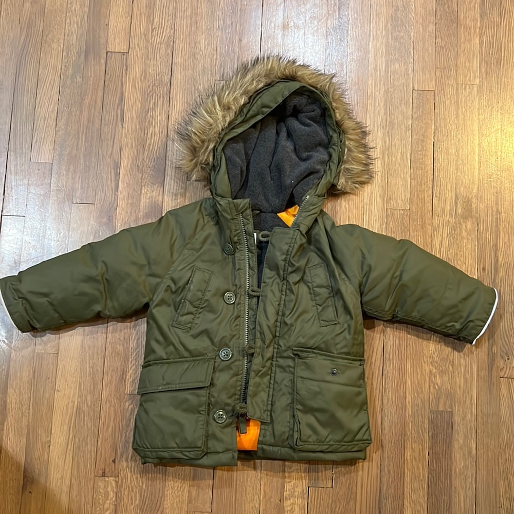 New Baby Gap Green Puffer fur Coat size 18-24 months
